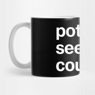 "potato seeking couch" in plain white letters - absurdist humor for sarcastic introverts Mug